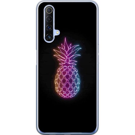 Kompatibelt Mobilskal till Realme Realme X50 5G Neonillustration av ananas i färgglatt ljus mot svart bakgrund