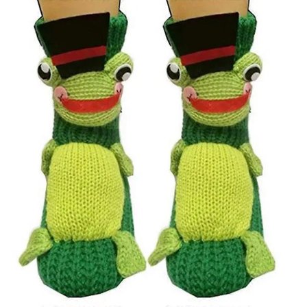 Julestrømper til voksne, skridsikre strikkede gulvstrømper med sødt 3D tegneseriedyrdesign