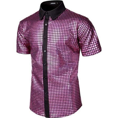 Herre 70-talls 80-talls Glitter Paljett Skjorter Metallisk Party Kostyme Kort Ermet Knappeskjorte Morsom Nattklubb T-skjorte Lilla