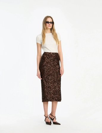 ROTATE Birger Christensen Sequin Pencil Skirt - Brown - 38