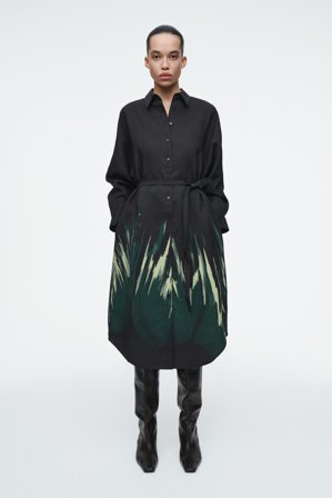 COS Women's Printed Belted Shirt Dress in Blue