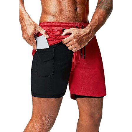 2 i 1 løbeshorts med telefonlomme Gym Workout Quick Dry Herreshorts 5 tommer