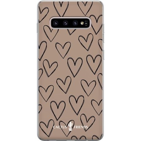 Kompatibel Mobilcover til Samsung Samsung Galaxy S10+ Cactus and Friends - Earthy Sketch Hearts