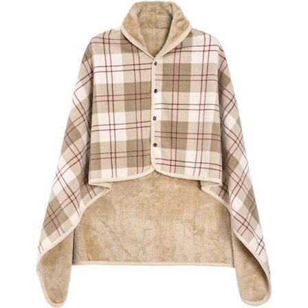 1 stk. Dame Fleece Poncho Ternet Fleece Sjal Cape (Khaki Ternet)