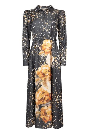 Tailored Satin shirt Dress Black Rose XS