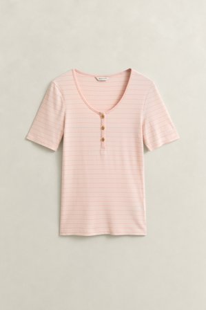 GANT Damen Geripptes Henley Shirt (XL) Rosa