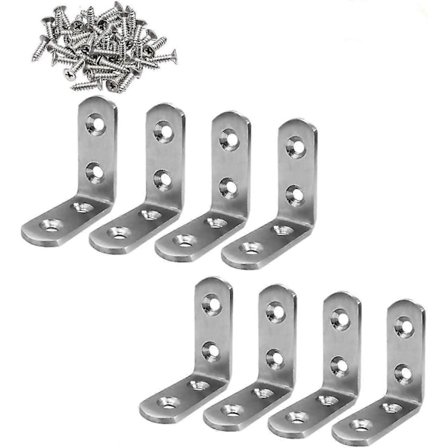 Vinkelbeslag - Pakke med 8 50mm X 50mm 90 Graders Rustfrit Stål L-formede Beslag Vinkelstøtter med Skruer [DB]