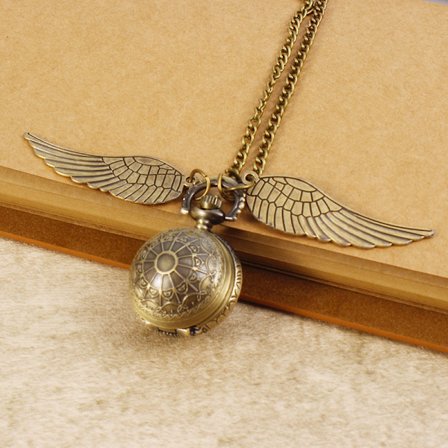 Harry Potter gylden lommeurs halskæde, vintage rund kugle halskæde, stor vinge vedhæng hængende ur