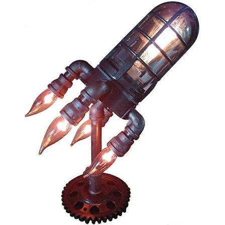 Steampunk Raketlampe, Retro Industrielt Steampunk Lampe Natlampe, Kreativ Raketlampe med 4 Simulationsflamme LED Pærer, Boligdekoration til Stue
