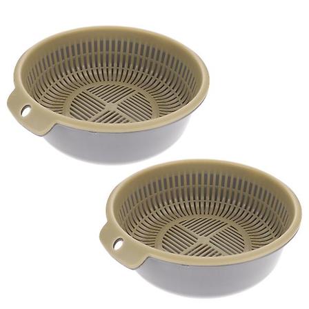 2 kpl Keittiön Kaksoiskerroksinen Pesukori Muovi Kaksoiskerroksinen Hedelmien Valutuskori Harmaa 24X9cm Grey 24X9cm