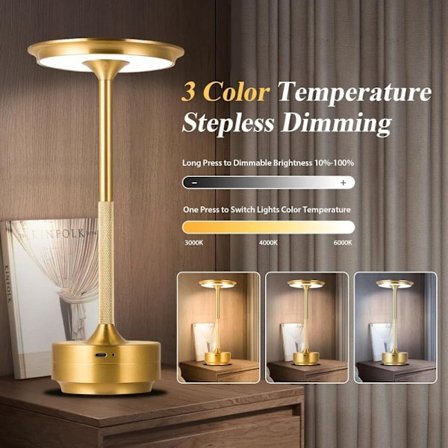 Trådløs Bordlampe, Dimbar, Metall, USB Oppladbar - 1/2stk_TF_TF