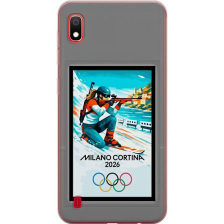Kompatibelt Mobildeksel til Samsung Galaxy A10 Retroplakat Cortina Milano 2026 med fjell, vintersportsutøvere, italienske trikolor, Milano-katedralen