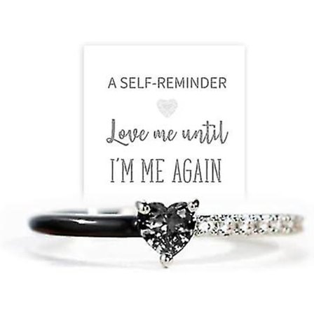Nopea toimitus Love Me Until I'M Me Again Musta sydänleikattu puoliksi emaloitu sormus S925 Sterling Hopea Sydänsormukset Itserakkauden sormus 