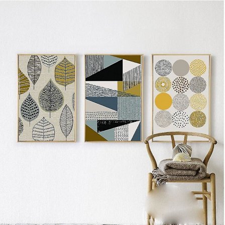 Wekity Blad og Geometri Veggkunst Lerretstrykk Plakat, Enkelt Abstrakt Kunsttegning Dekor (Sett med 3 Uinnrammet, 8,3''x12'')