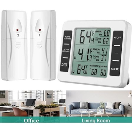 Kyl- och frysskåpstermometer, trådlös kylskåpstermometer med 2 sensorer, för hemkök restaurang-termometer
