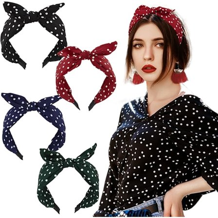 4 stk Polka Dot Stoff Hodebånd Vintage Hårbånd Hårbånd Kanin