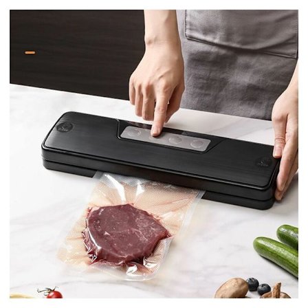 Vakuumforsegler, Inkluderer skjult posekniv og 10 vakuumposer til mad, sort