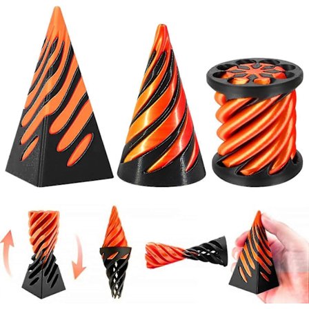 3 kpl Mahdoton Kartio Pyramidi Läpivientilelu, 3D-tulostettu Spiraalikartio Fidget-lelu, Mini Vortex Kierreluusio Ahdistusta Lievittävä Lelu