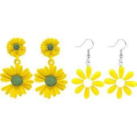HEYONE 2 Par Daisy Örhängen för Kvinnor Flickor Söta Resin Solros Daisy Blommor Örhängen, Akryl Gul Blomma Daisy Hängande Örhänge Liljekronblad Hawaii