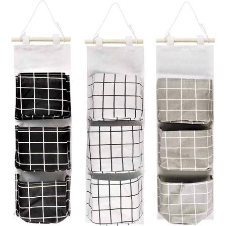 3-delt veggarrangør, 60 x 20 cm, 3-lags stabelbar hengepose -