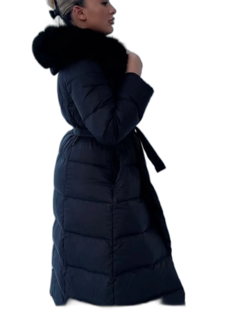 Svart lång dunjacka med päls