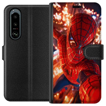 Yhteensopiva Lompakkokotelo Sony Sony Xperia 5 III Spider Man intensiivisessä toiminnassa välkkyvien valojen ja dynaamisen perspektiivin kera elokuv