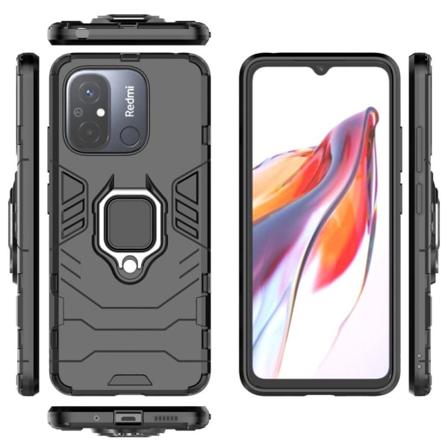 Til Xiaomi Redmi 12C Stødsikker Kickstand Telefontaske Bilmonter Black