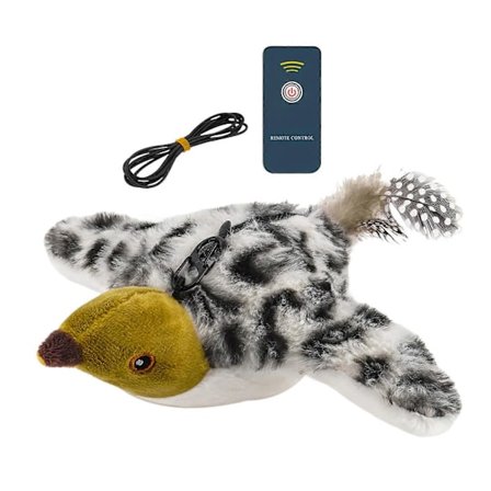 Katt Leksak USB Laddningsbar Elektrisk Simulerad Fågel med Kattmynta Plysch Flygande Fågel med Livsliknande Kvitter för Kattens Träning [DB]