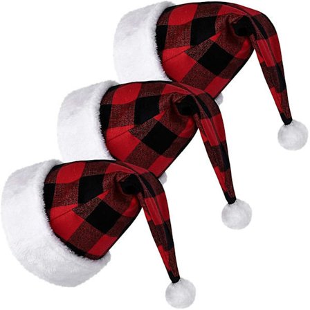 3-pakning Samlet Nisselue Rød Svart Rutete Julefest Tilbehør for Voksne