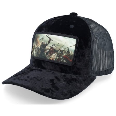 Calza Pennello - Vikings Fighting Battlefield Velvet Black A-Frame Trucker Trucker Black Cap - @ Hatstore