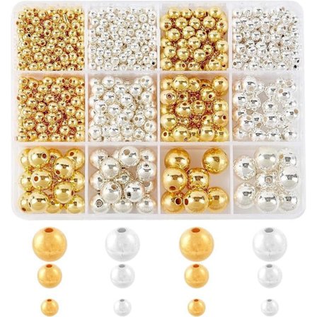 1222 stk. Plast Glatte Perler Sømløse Kuler Håndverk Gull Løse Perler for Halskjede Øredobber Laging 4/5/6/8/10/12mm