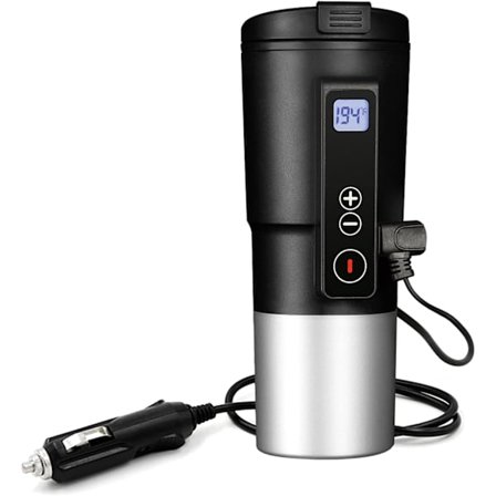 Smart temperaturkontrol rejsekaffekrus Elektrisk opvarmet rejsekrus 12V rustfrit stål tumbler Smart varme bilkop Hold mælken varm LCD-skærm Ea