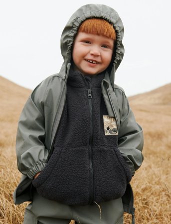 Wheat Fleece Jacket Helge - Black - 140