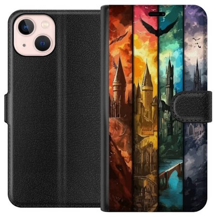 Kompatibel Tegnebogsetui til Apple Apple iPhone 13 mini Fire magiske slotte i forskellige elementfarver, episk fantasykunst med ild vand luft og mørk