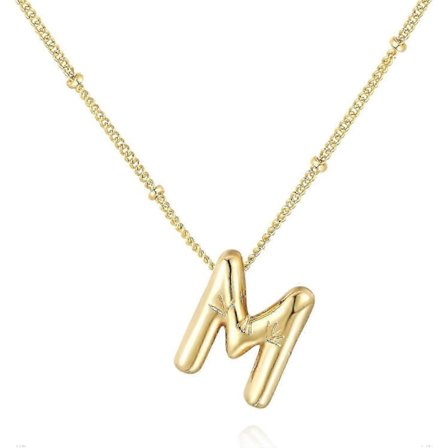 Bubbel Bokstav Halsband Ballong Initial Halsband För Kvinnor Flickor Fint Alfabet Hänge 14k Guldpläterad Puffigt Namn M