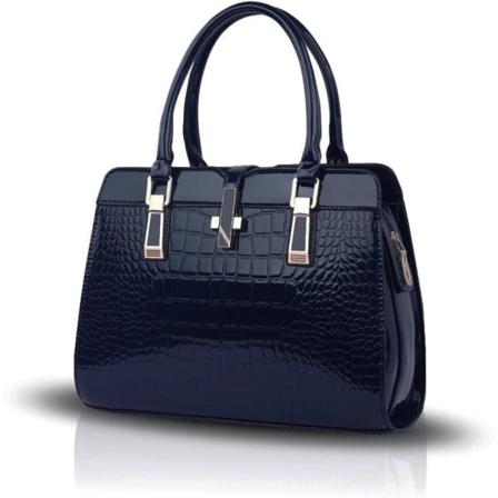 CDQ Damhandväskor Mode dragkedja topp Handtag Väska Läder (marinblå)