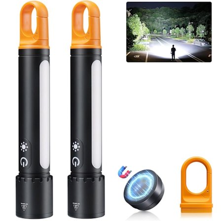 2-pakning LED-lommelykt 1500 lumen 3500mAh Oppladbar 9 moduser IPX4 Vanntett for camping, nødsituasjoner, fiske_jar