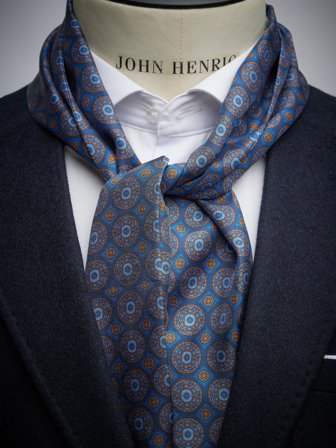 John Henric Men's Blauer Geometrischer Seidenschal Size Onesize