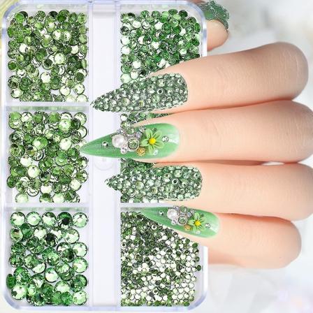 1000 st gröna nagelstenar charms flatback kristall strass nageltillbehör runda pärlor diamantborr 6 storlekar (1,5-3,8 mm) glas strass för kvinnor diy