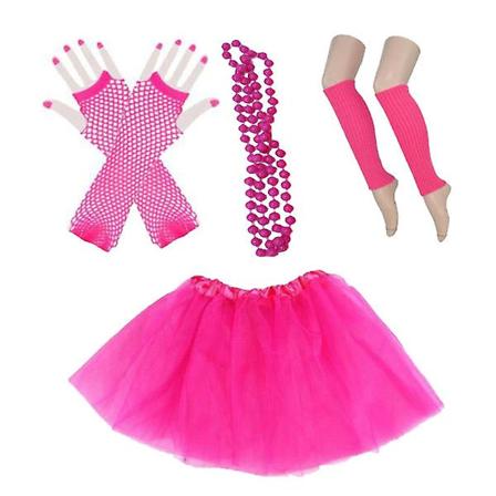 80-talls Lace Neon Øredobber Fingerløse Fiskenett Hansker Perlet Tutu Skjørt Benhylser For 80-talls Fest (Rosy) Rosy 4pcs