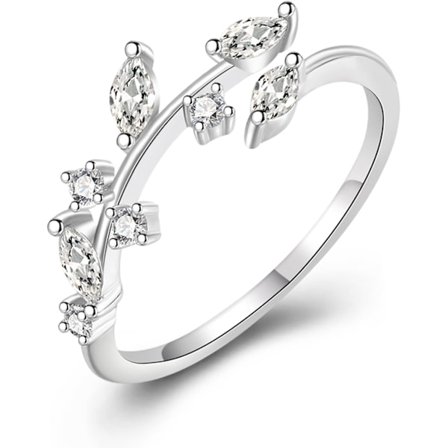 Sterling Silver Ringar - S925 Silver Justerbara Öppna Olivblad Ringar med Kubisk Zirkonia Flickor Kvinnor Smycken Gåvor