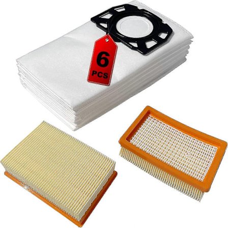 6x dammsugarpåsar 2x filter för Kärcher wd4 wd5 wd6 p wd5p wd6p Premium mv4 mv5 mv6 2.863-006.0 KFI 487
