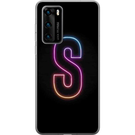 Yhteensopiva Puhelinkuori Huawei Huawei P40 Neonkirjain S kirkkaissa pinkissä ja sinisissä sävyissä tummaa taustaa vasten, siisti kirjaintaide ret