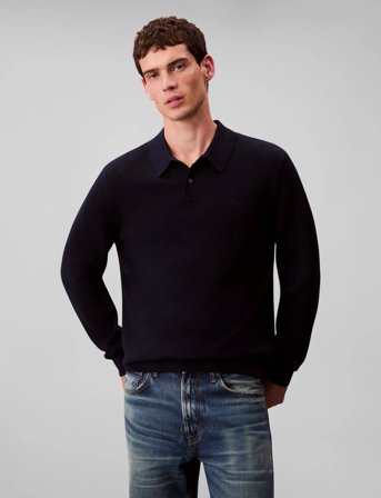 Calvin Klein Ls 100% Merino Polo 14Gg - Navy - XL