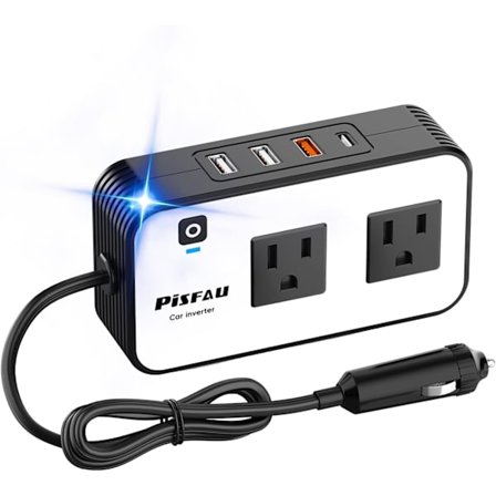 200W Bilstrømomformer, DC 12V til 110V AC Bilpluggadapteruttak med [20W USB-C] /USB-Hurtiglader(18W) / 4.8A Dobbel USB/billader for Laptop