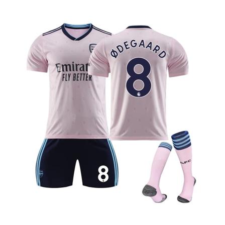 ( Arsenal 22/23 Third Jersey Ødegaard No.8 Fotbollströja 3-delade kit för barn Vuxna Violett S