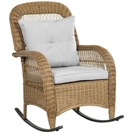 Rootz gyngestol - Boho Style gyngestol - PE Rattan - Rattan gyngestol - Vaskbart pudebetræk - Naturlig + Lysegrå - 69L x 92W x 100H cm