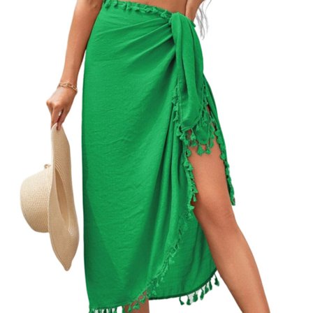 Baddräkt för kvinnor Sarong omlottkjol Beach Cover Up Baddräkt Bikini Cover-Ups Badkläder med tofsar Green