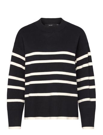 Vmsaba Ls O-Neck Stripe Pullover Ga Noos Tops Knitwear Jumpers Black Vero Moda