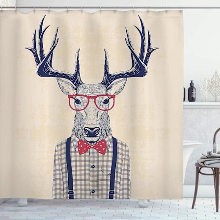 1 stk. dusjforheng med hjortehodemønster, hjortegevir, moderne vanntett forheng, baderomsdekor, 180 cm x 180 cm